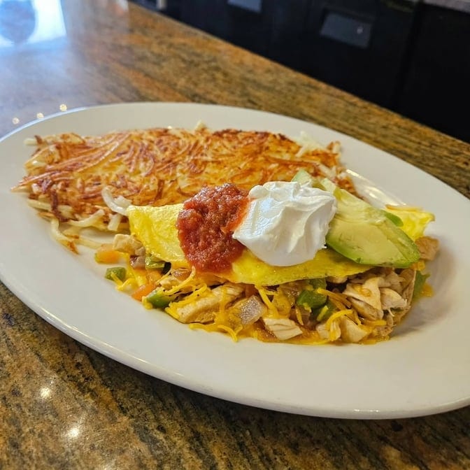Chicken Fajita Omelet.
